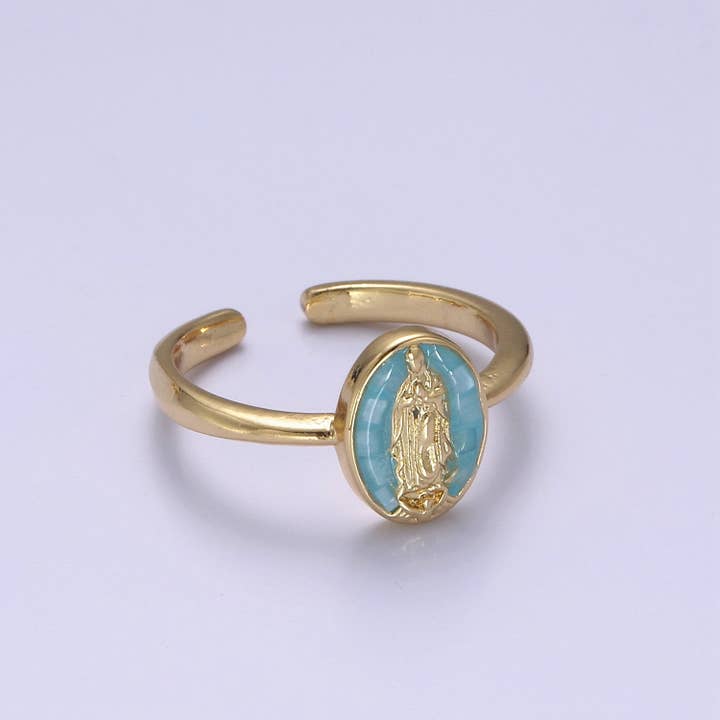 Aim Eternal - Wholesale Band/Stacked Ring - Dainty Minimalist Colorful Holy Mary Gold Adjustable Ring