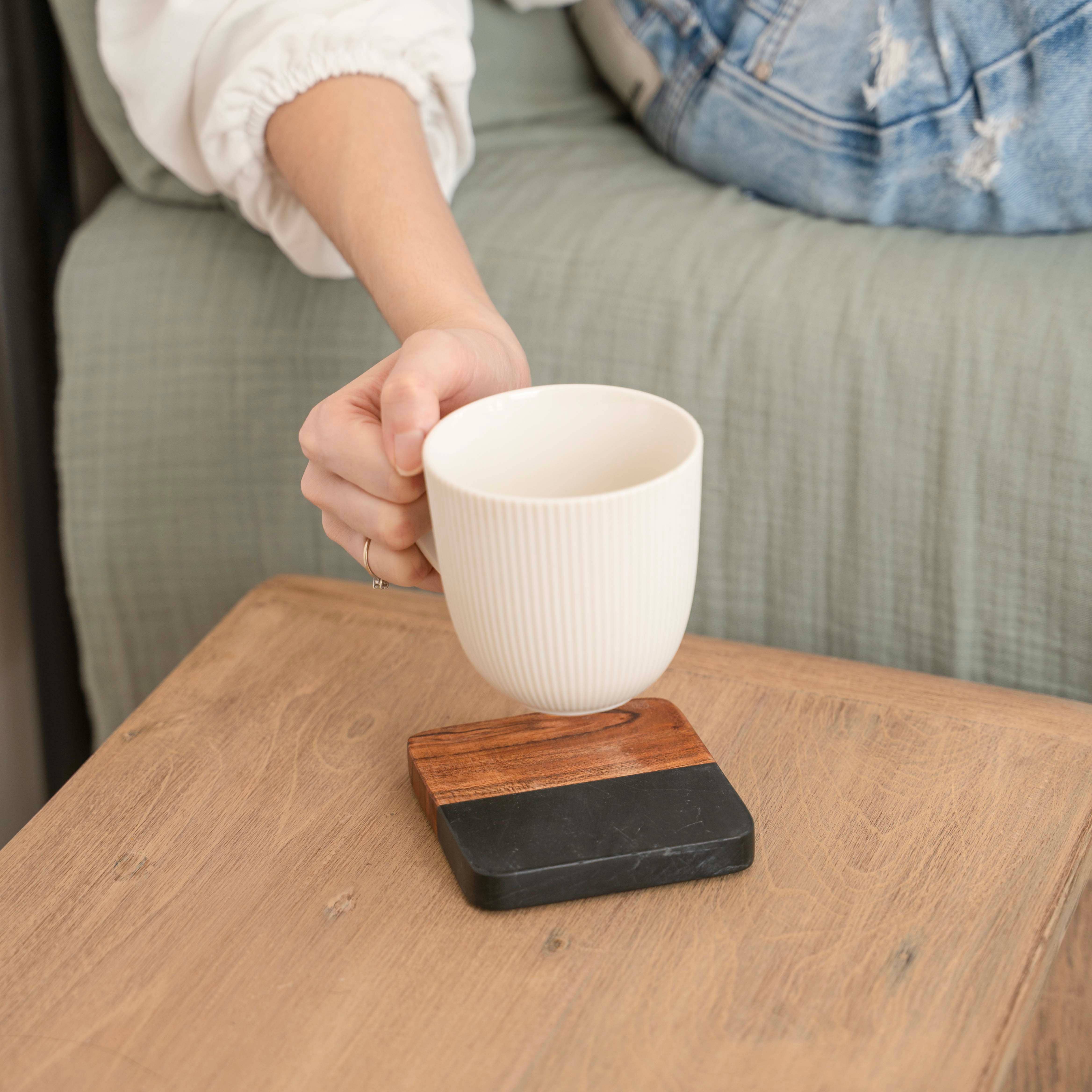 LuxeDesigns Co LLC - Wholesale Coasters - Artisan Marble and Wood Square Coaster Set of 4 - Black3