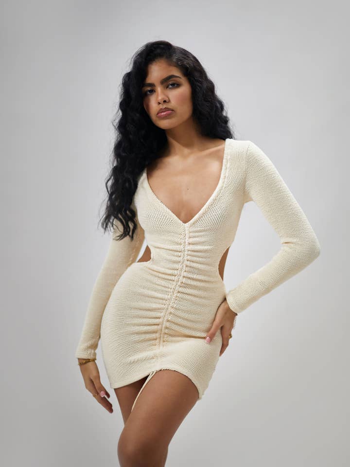 ecru - Vendita all'ingrosso Vestito - Donna - Abito in corda intagliata a malapena beige3