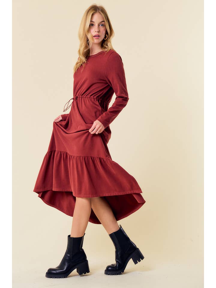 Doe and Rae - Wholesale Dress - Women's - DRAWCORD WAIST TIERED MIDI DRESS - 27523D