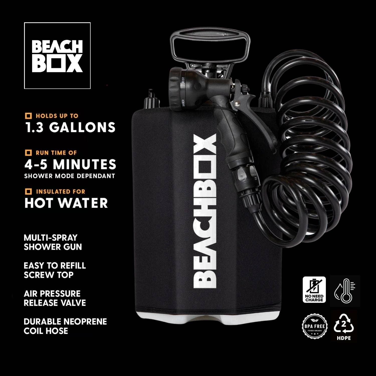BeachBox - Wholesale Beach Accessories - BeachBox Portable Shower Tank 'Black'1