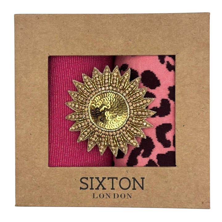 Dúo de caja de calcetines Pink Tokyo & Pink Leopard con cabeza de tigre para venta al por mayor de Sixton London