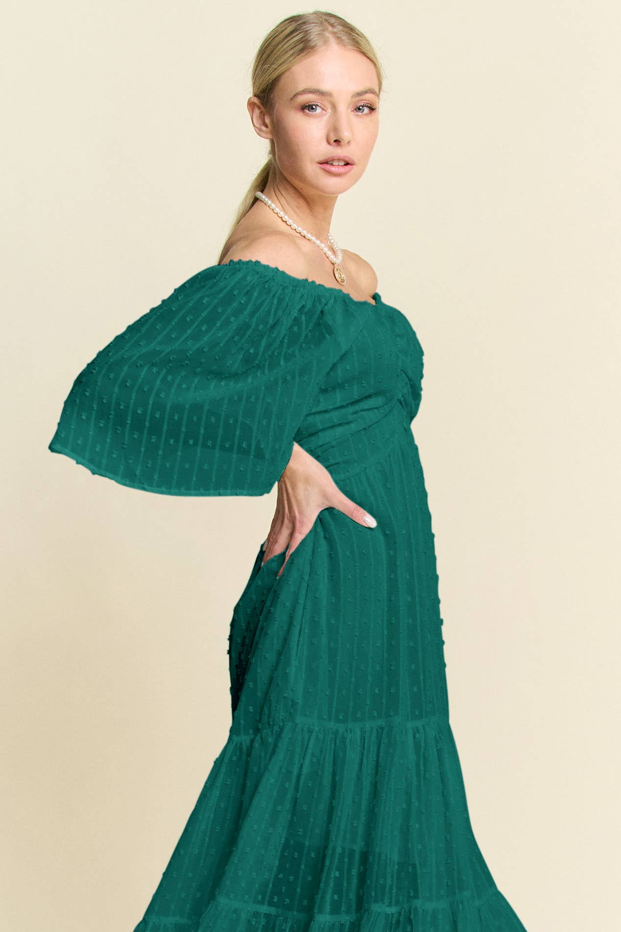 Davi & Dani – wholesale Dress – Women's – SWISS DOTTED RUCHED RUFFLE OPEN BACK MIDI DRESS15