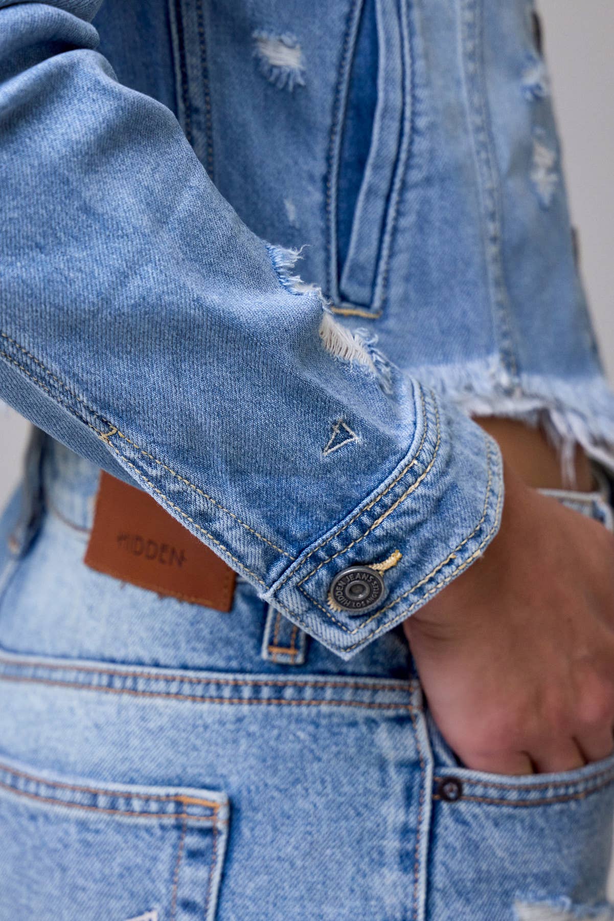 Light Wash Frayed Bottom Fitted Jacket for wholesale on Faire6