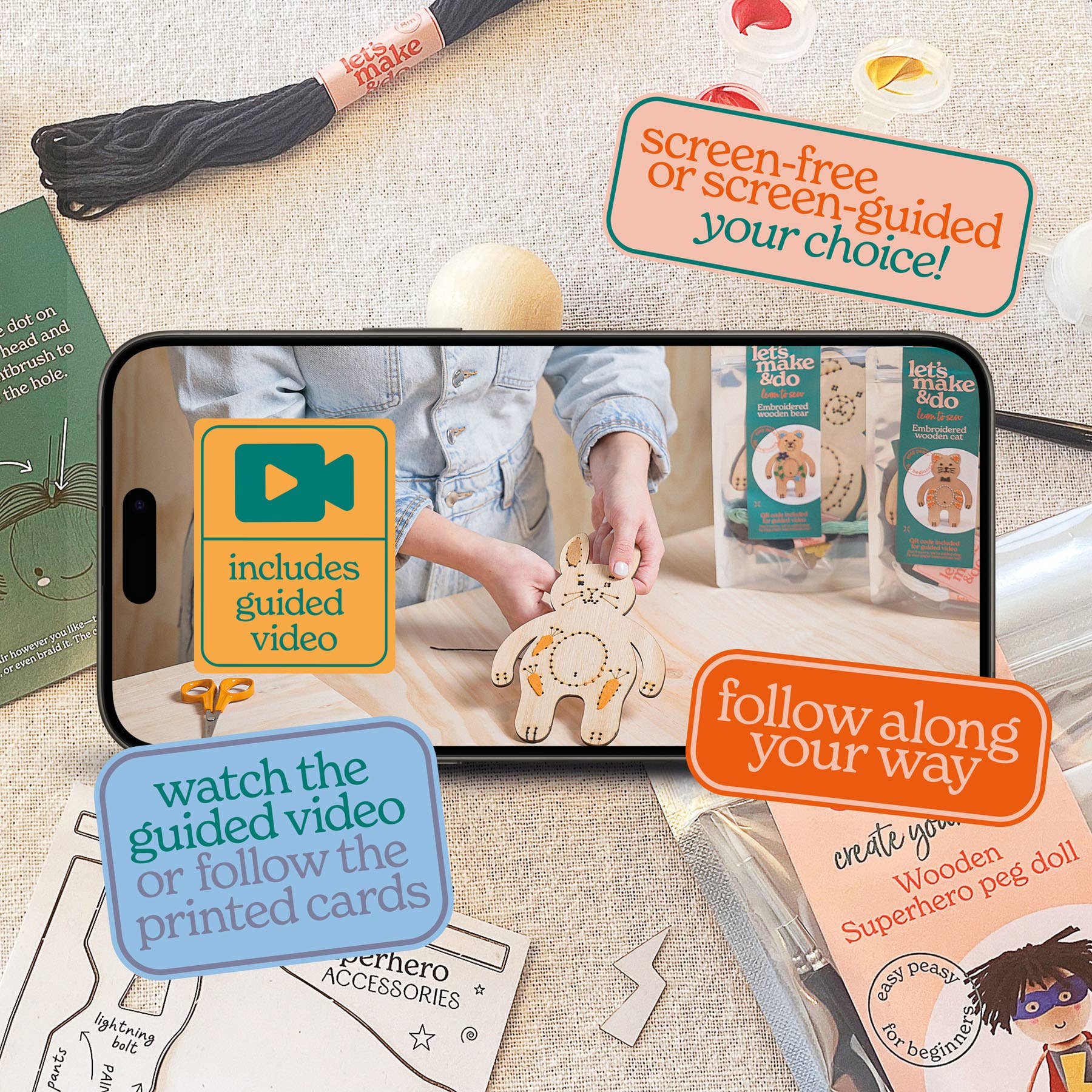 Let's Make & Do – wholesale DIY-pysselkit - Barn – Skapa din egen superhjälte träpegdocka kit2