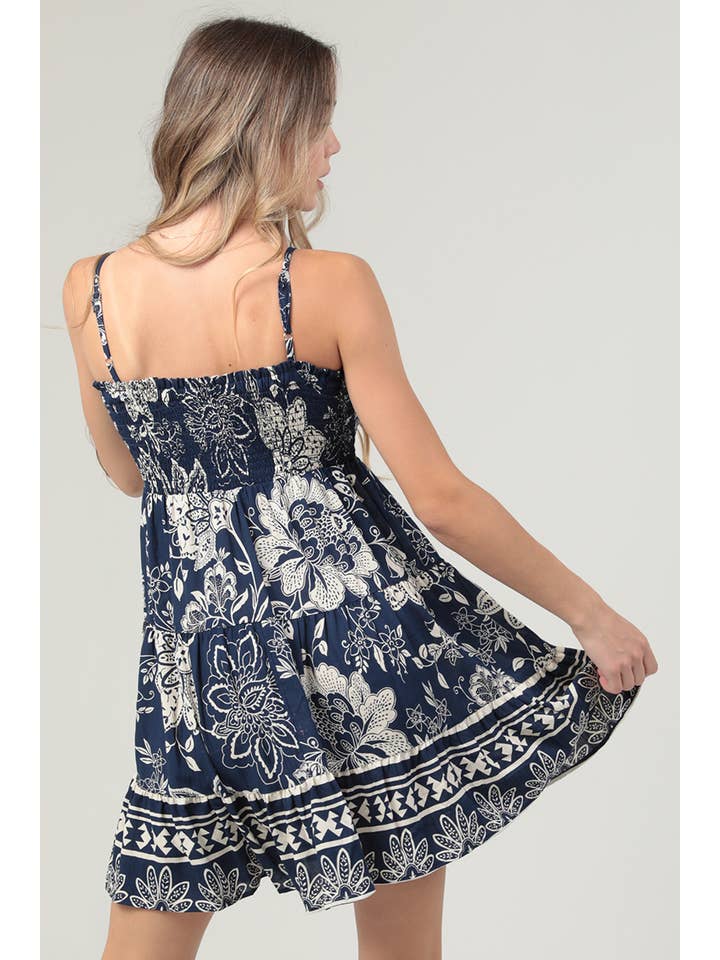 ANGIE - Wholesale Dress - Women's - F4H55-FQ78SPAGHETTI STRAP FLORAL TIERED DRESS WITH SMOCKING 1