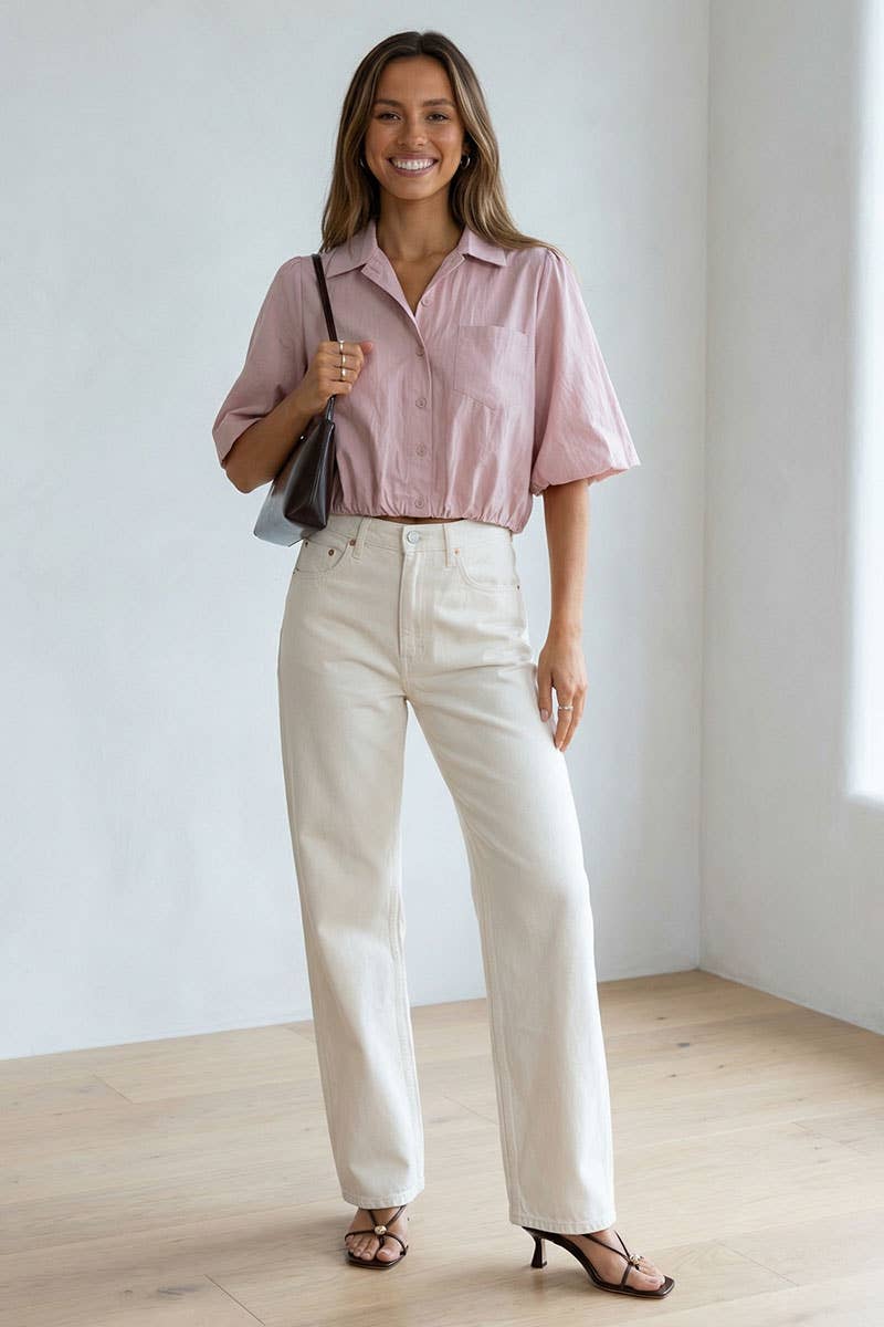 Naked Zebra - Wholesale Blouse - Women's - Short Sleeve Cropped Button Up Blouse8