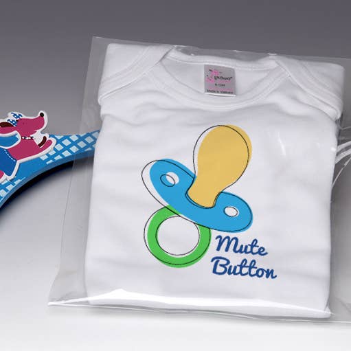 Liane Fried Studio - Wholesale Bodysuit (Non-Footed) - Baby - "Mute Button"~Pacifier Blue Baby Onesie