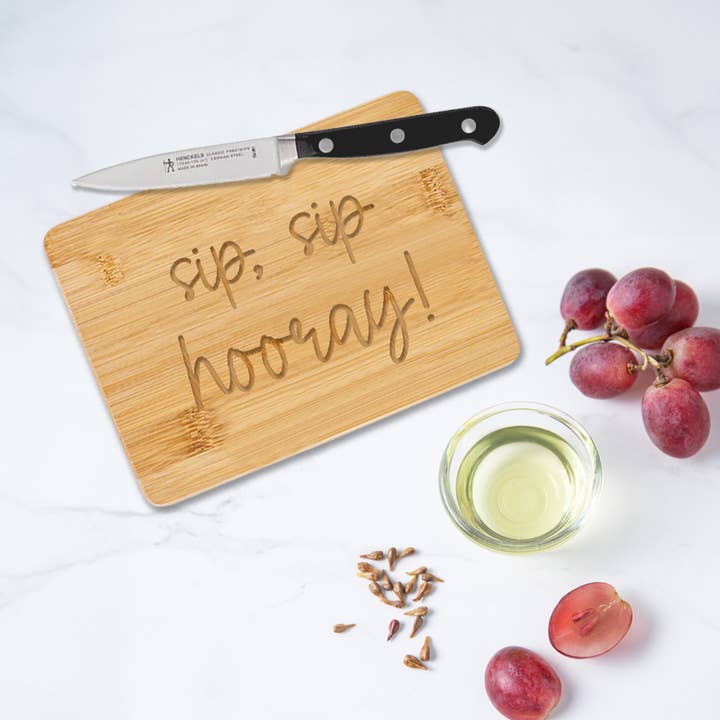Sip, Sip Hooray Small Bamboo Cutting Board, Bar Board for wholesale by Love, Georgie