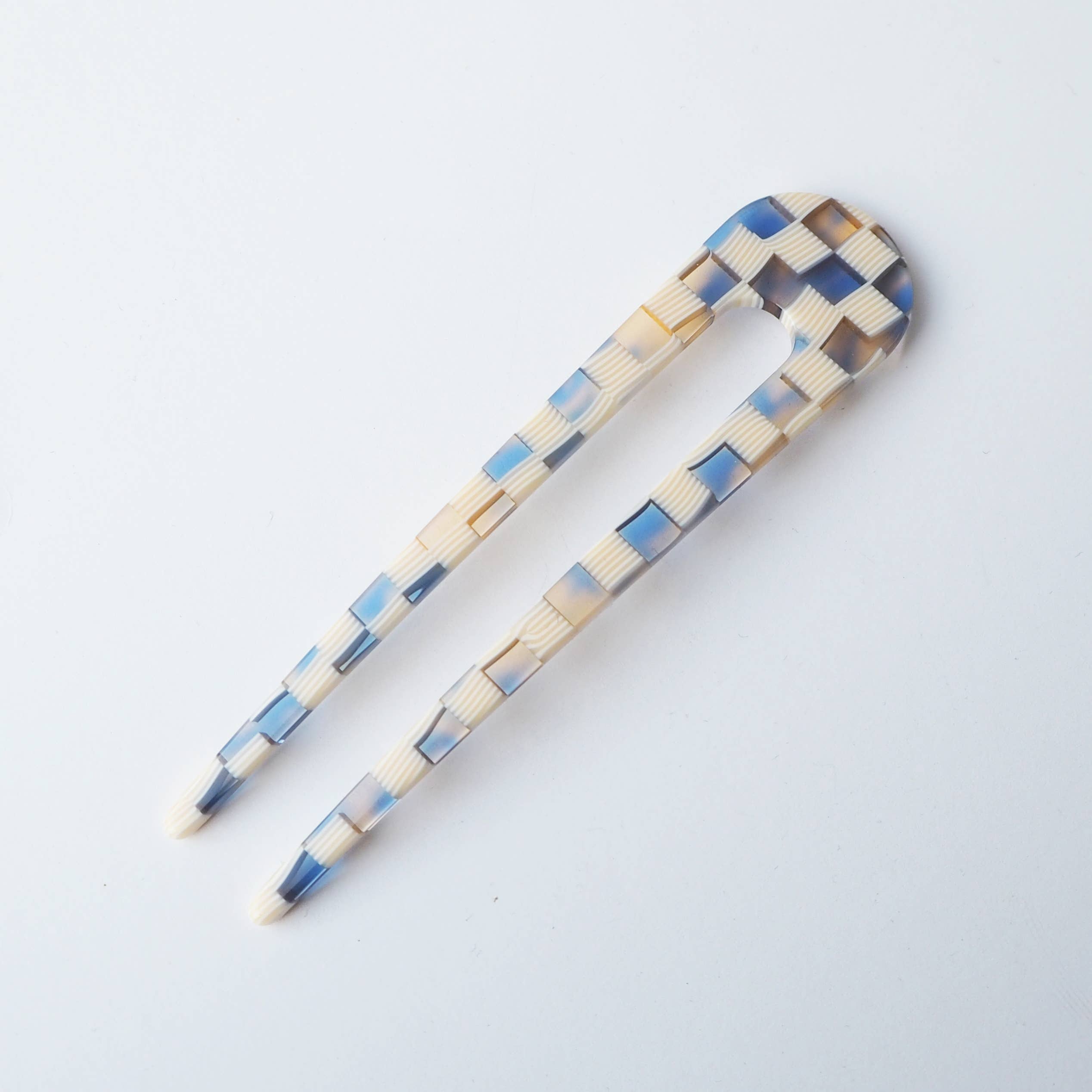 Custom Made - Wholesale Hair Pin - Ocean Checker Acetate Resin French Hair Pin4