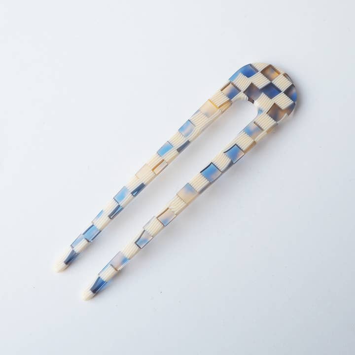 Custom Made - Wholesale Hair Pin - Ocean Checker Acetate Resin French Hair Pin4