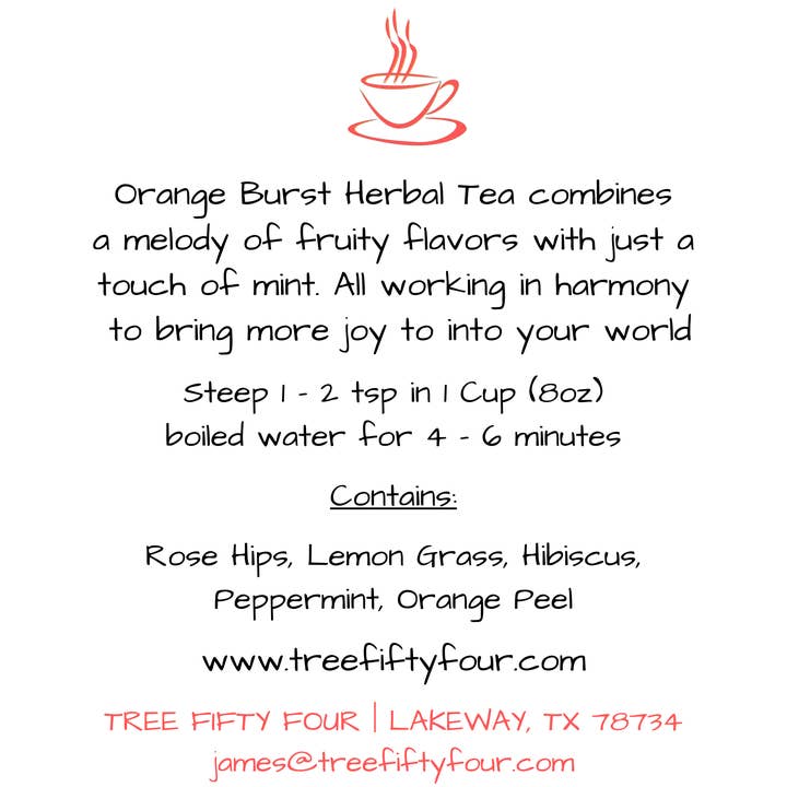 Tree Fifty Four - Wholesale Loose Tea - Orange Burst Herbal Tea Blend | 2oz - 1 KG | Bulk Tea