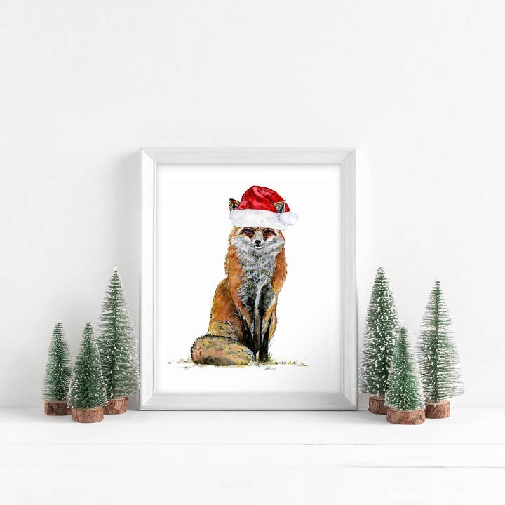 Santa Fox for wholesale by Jennie Kilcup Watercolors