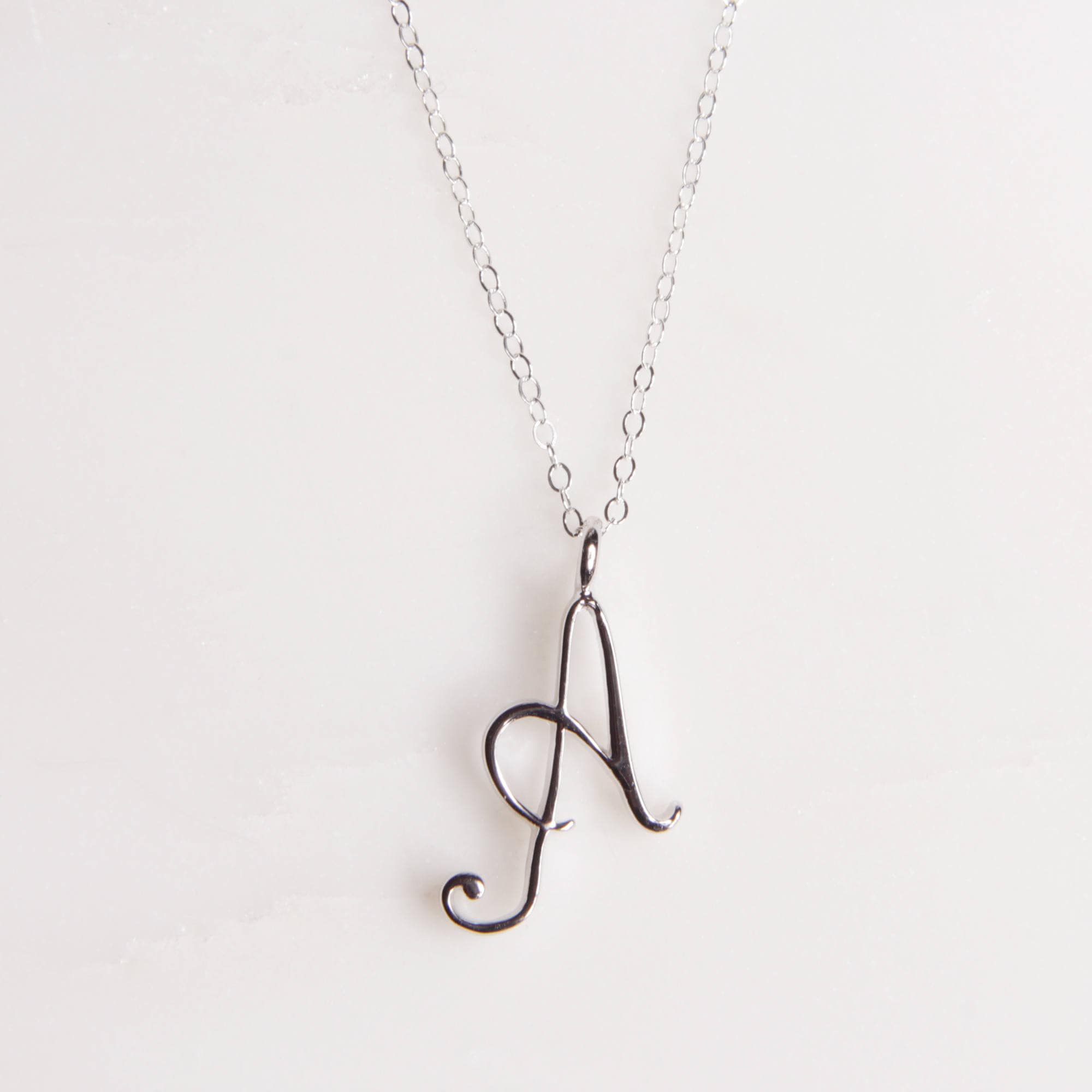Soul & Little Rose - Wholesale Pendant/Charm Necklace - A Cursive Silver Initial Pendant1