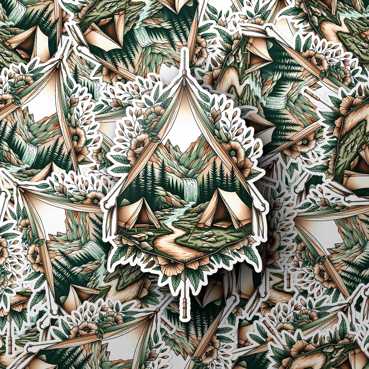 PiggyPrintStickers - Wholesale Sticker - Camping Sticker | Mountain Scene Design | Vinyl Decal2