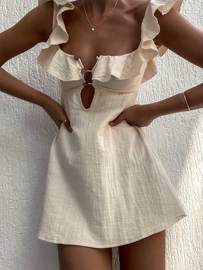 Summer Beige Ruffle Sleeveless Dress JRM080 for wholesale on Faire2