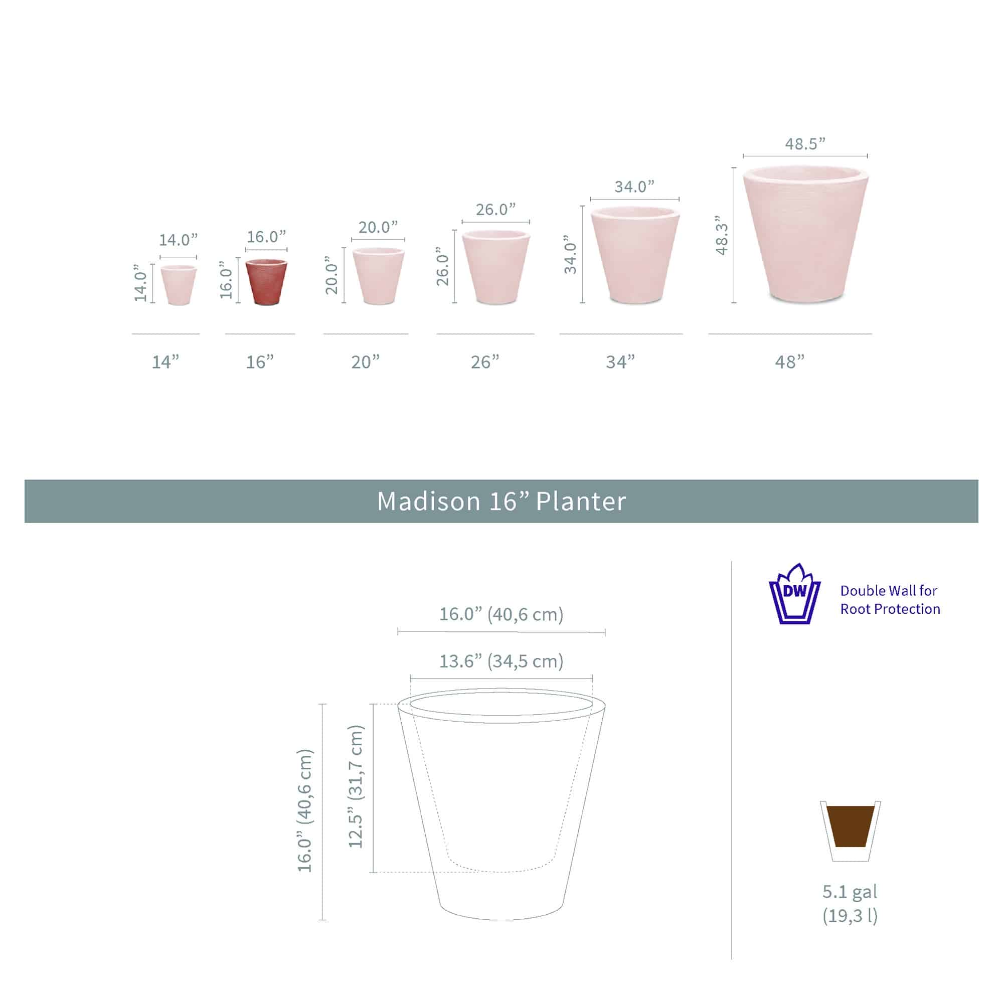 Crescent Garden - Wholesale Plant Pot - Madison Double Walled Indoor/Outdoor Planter14