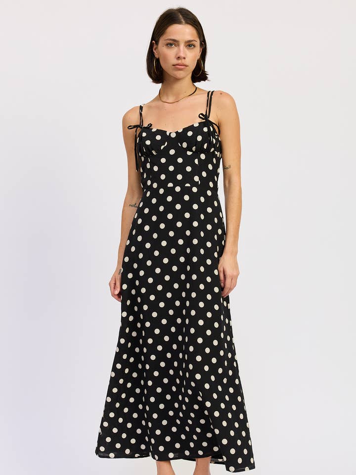 ROBE BUSTIER À BRETELLES MAXI À POIS UNITÉ UNIQUE pour la vente par Emory Park