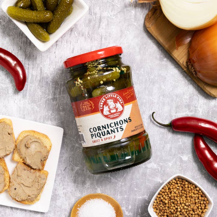 Three Little Pigs - Wholesale Pickled Vegetables - Cornichons Piquants - "Spicy"