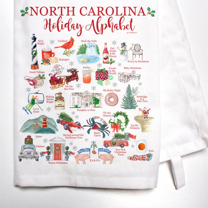 North Carolina Holiday Alphabet Bar Towel for wholesale by Dishique