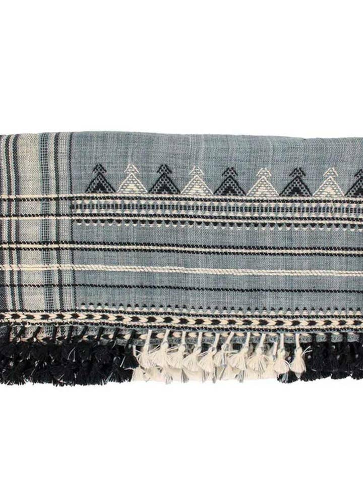 Manta de Cama Vintage Bhujodi Feita à Mão - Azul Desbotado pelo Sol - 40" x 90" por atacado de Thread To Form