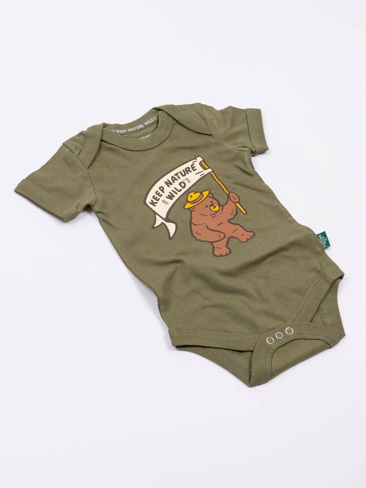 Keep Nature Wild - Wholesale Bodysuit (Non-Footed) - Baby - Happy Camper Bear Baby Bodysuit | Olive1