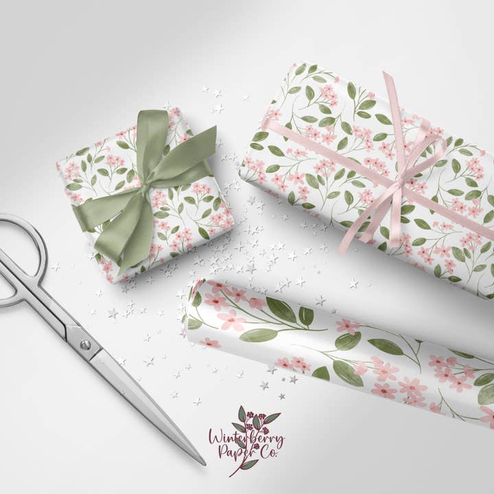Floral Garden Wrapping Paper Roll for wholesale by Winterberry Paper Co.