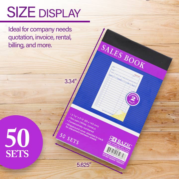 BAZIC Products - Wholesale Notebook - General Sales Book 2-Part Carbonless 3 11/32" x 5 5/8"