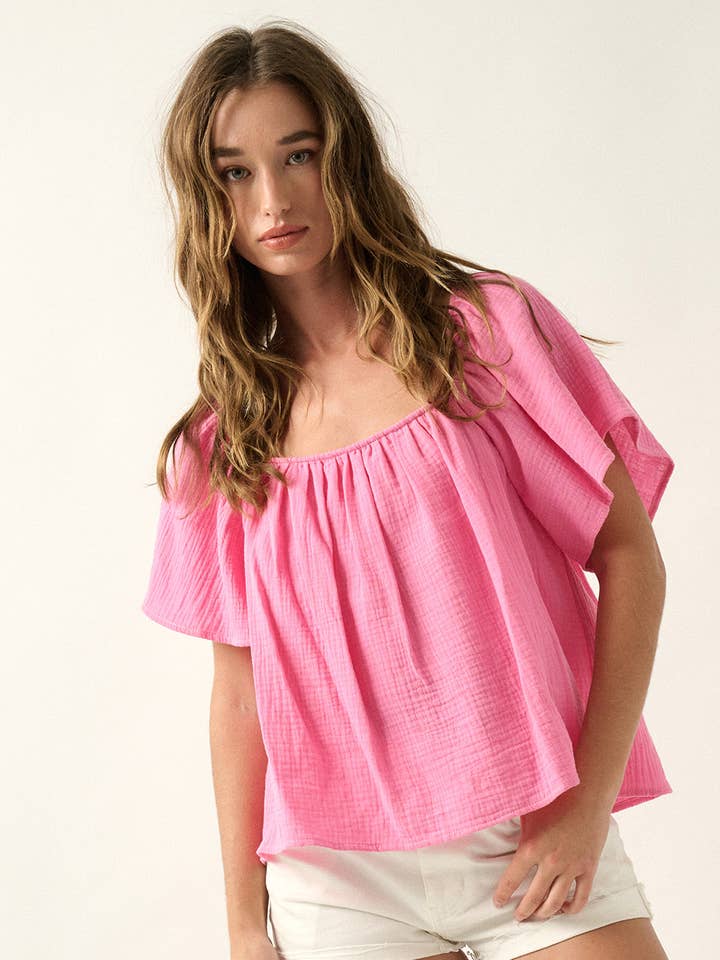 Solid Square Neck Short Puff Sleeve Top for wholesale by Promesa USA