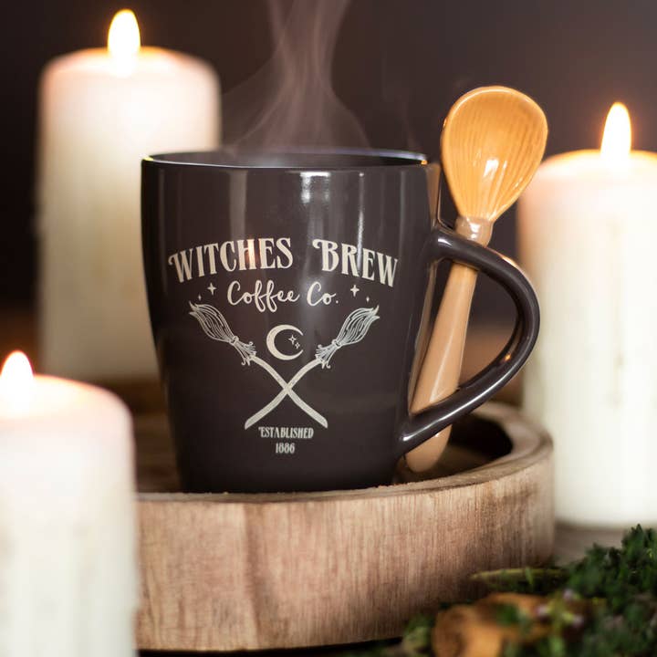 Something Different Wholesale - Wholesale Coffee Mug - Witches Brew Coffee Co. Halloween Mug and Spoon Set