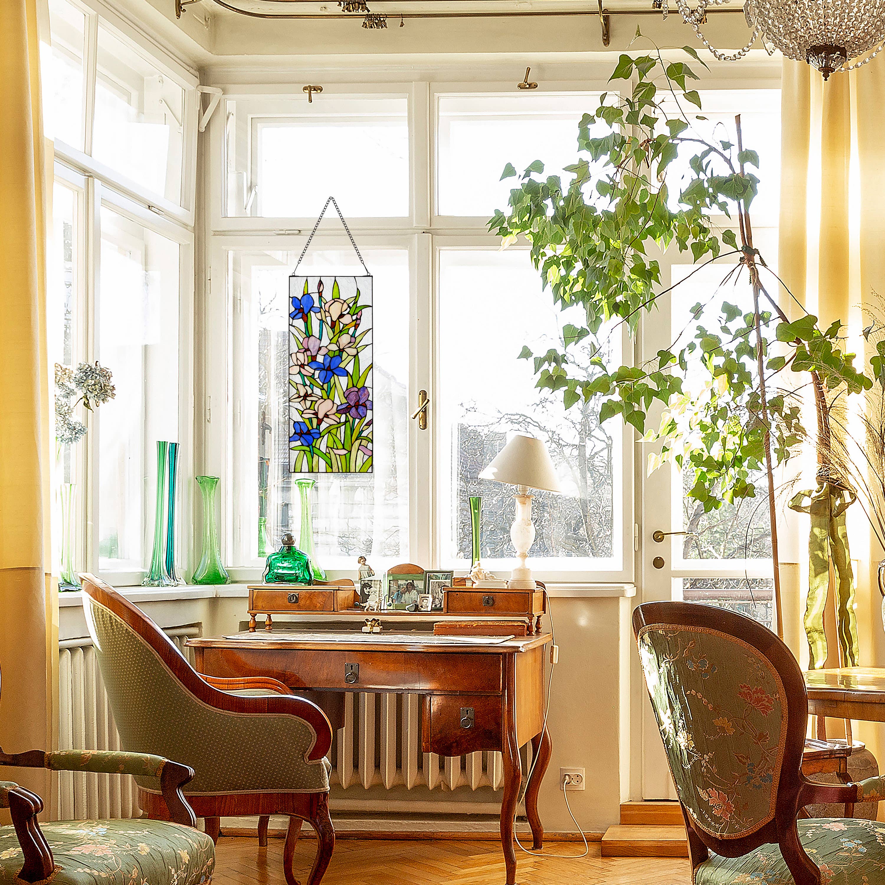 River of Goods - Wholesale Suncatcher - 28"H Floral Purple Iris Stained Glass Window Panel4