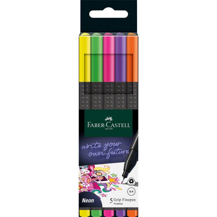 Faber-Castell / Creativity for Kids - Vente Stylos - Ensemble de marqueurs fins Grip Fineliner, 6 carats, néon