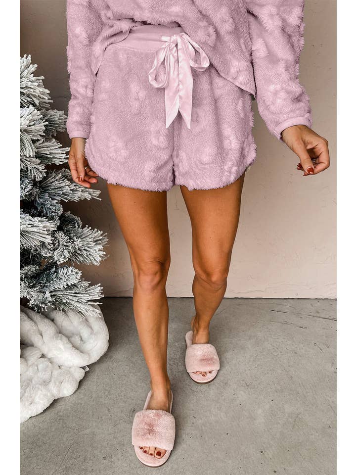 Lavendula Leopard Fleece Top and Shorts Set for wholesale on Faire
