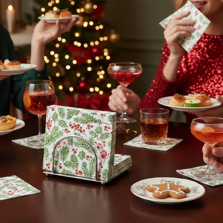 Jolitee - Wholesale Disposable Napkin - Holiday Paper Cocktail Napkins, Merry Berry (Limited Time)1