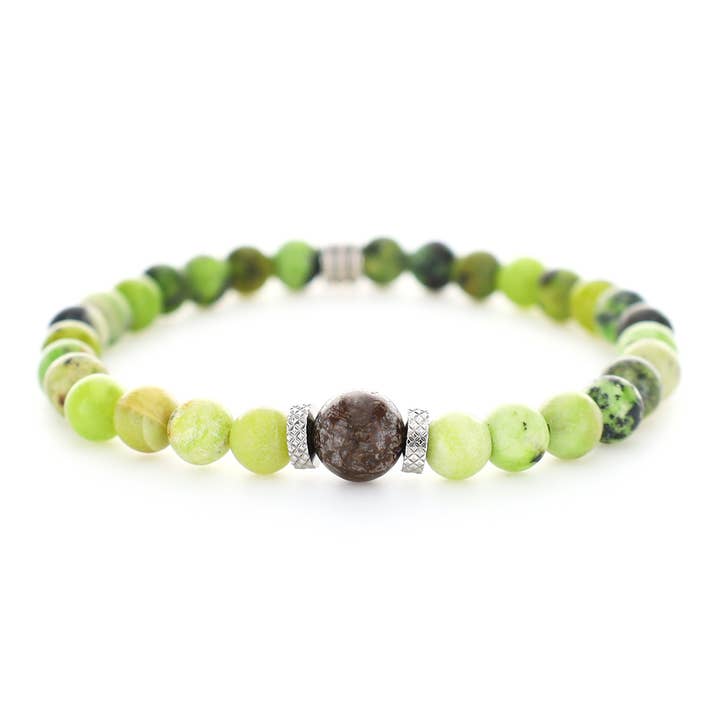 Bracelet in Green Opal and Brown Snowflake with Metal Details for wholesale by MWM fashion