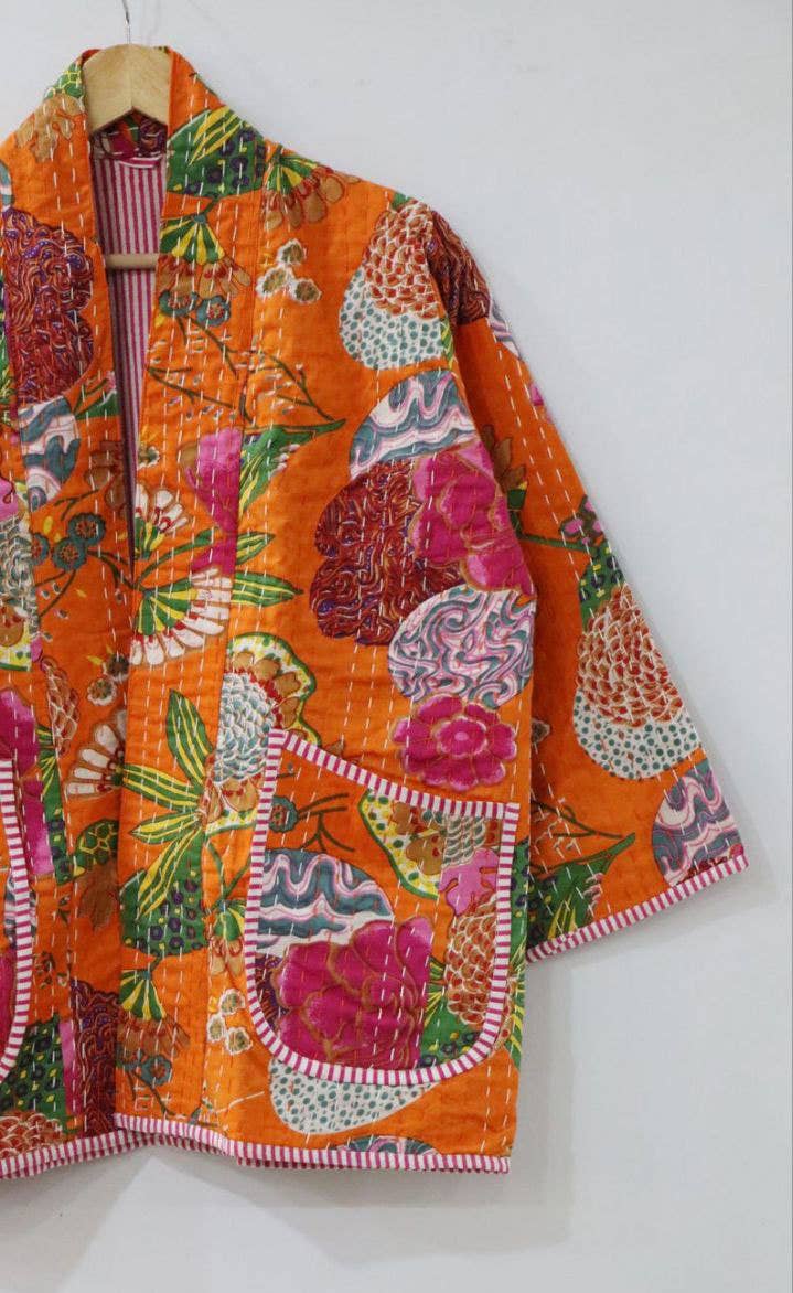 bhavnas boutique - Wholesale Jacket - Women's - Fruit Print Kantha Robe Kantha Jacket Handmade Kantha Coat3