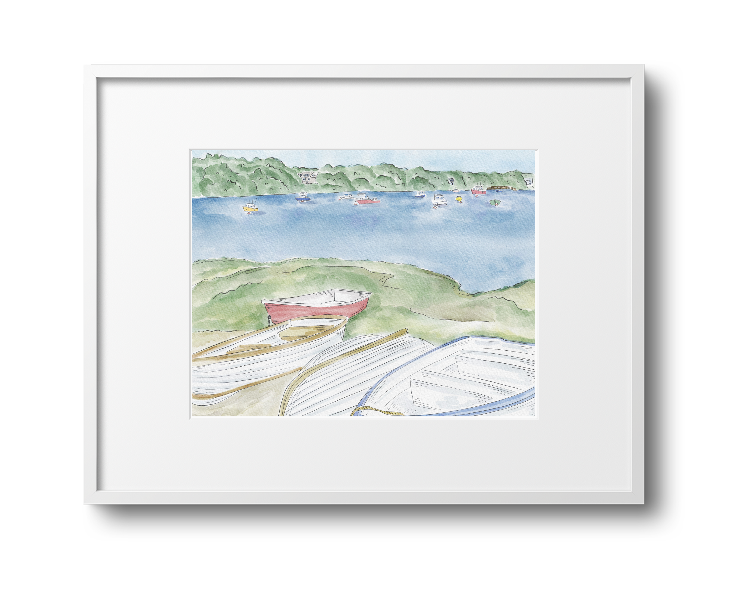 WonderfullyWrittenCo – Großhandel Kunstdruck –  Coastal Cove Watercolor New England Kunstdruck, 20 x 10 Zoll0