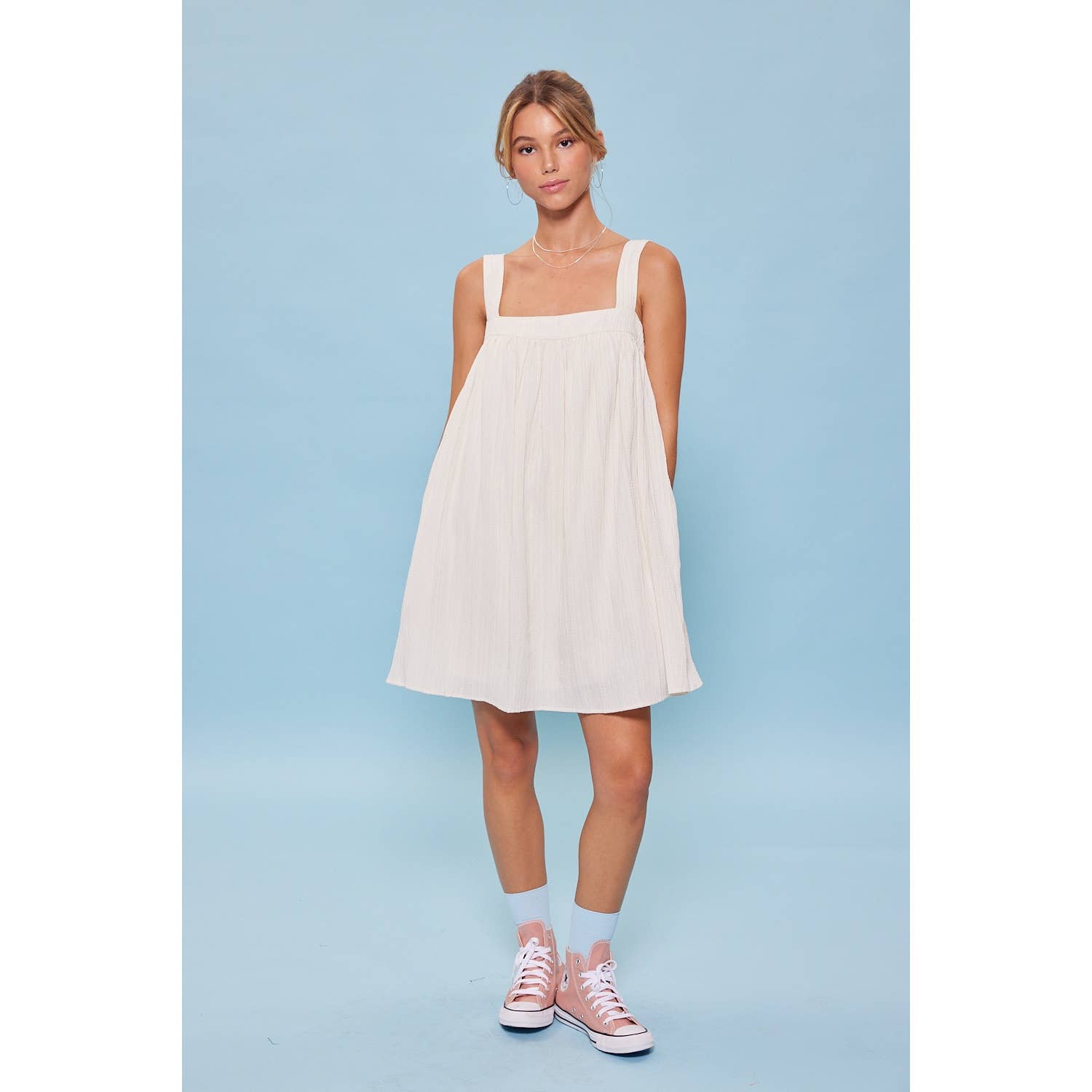 idem ditto - Vente Robe – femme - MINI-ROBE BABYDOLL FROISSÉE AVEC RUBAN AU DOS9