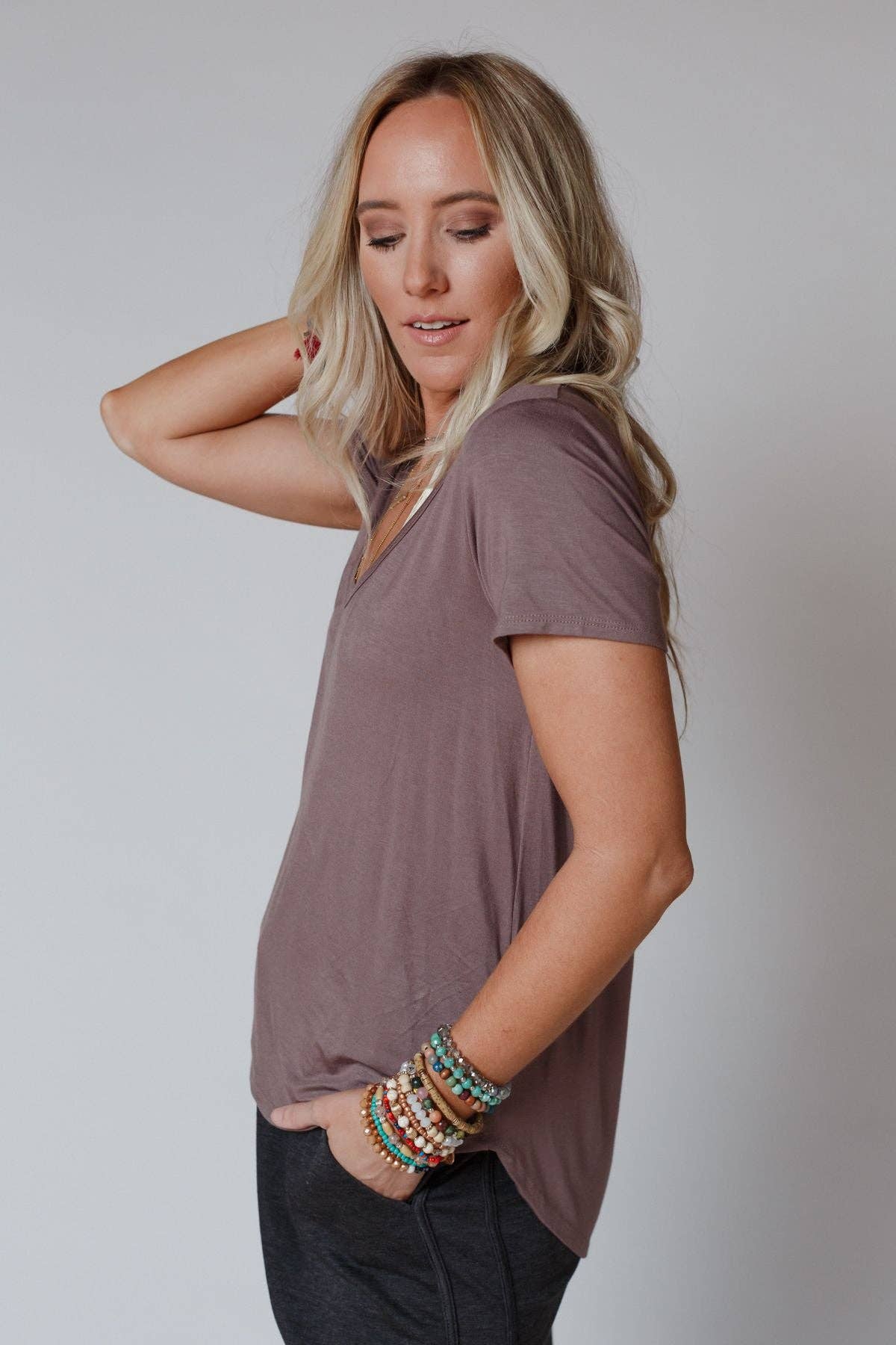 Scoop Neck Bralette Tee - Mocha for wholesale on Faire3