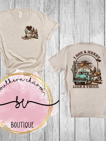I Got A Heart Like A Truck Heather Dust Tee for wholesale by Southern Charm Boutique