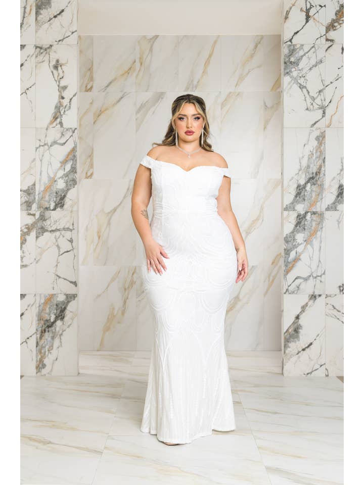 RICARICA INC. - Wholesale Gown - Women's - P1013AP8-PLUS SIZE OFF SHOULDER MERMAID SEQUIN MAXI DRESS