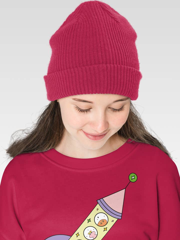 Children's Space Theme Crew Neck Sweatshirt - Pink Rocket for wholesale by Moon Rascals