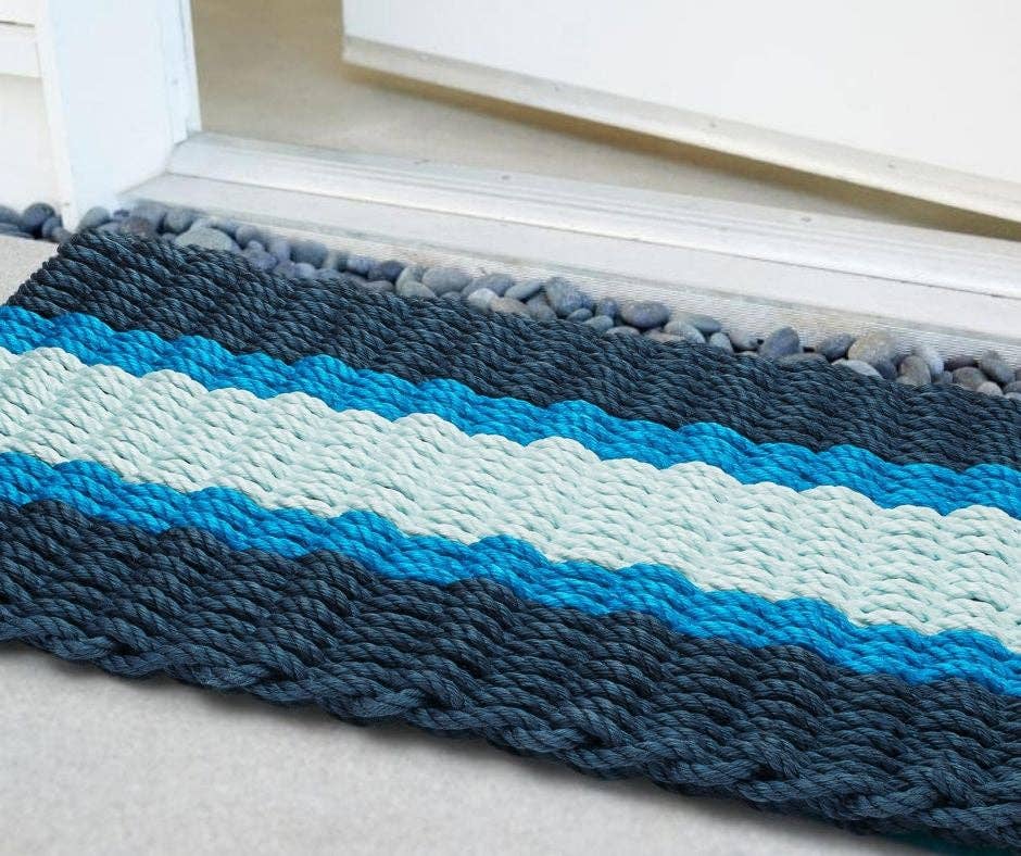 Wicked Good Doormats - Wholesale Door Mat - Lobster Rope Outdoor Doormat: Navy, Light Blue, Seafoam3