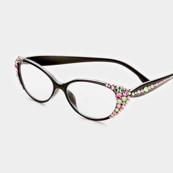Pink & Green Side Crystal Reading Glasses for wholesale by Sensibling Corp.
