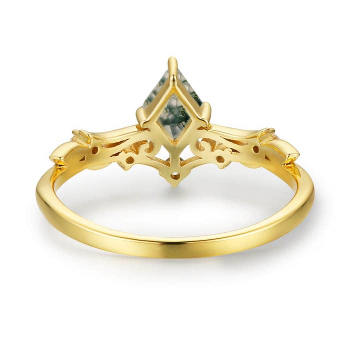 Azura Jewelry – wholesale Band/stacked ring – Victorian Lace Moss Agate Ring 10K/14K Yellow Gold