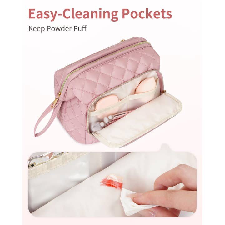 wandf - Wholesale Makeup/Cosmetic Bag - Wide-open Quilted Travel Makeup Organizer Bag with Handle24