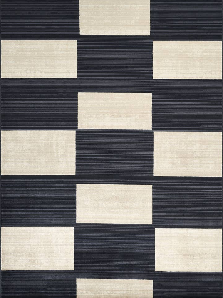 Austin Cream Navy Block Checkered Contemporary Runner Rug for wholesale by Abani Rugs