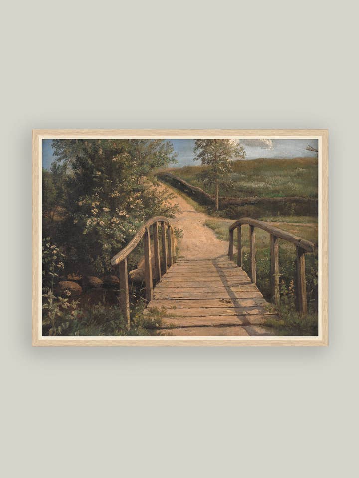 Brücke über einen Bach in Assens Gerahmte Antike Kunst für den Großhandel von Petal Lane Home