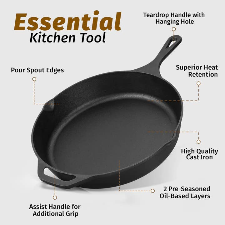 Zulay Kitchen - Wholesale Cast iron skillet - Pre-Seasoned Cast Iron Skillet – 12.5 Inch4