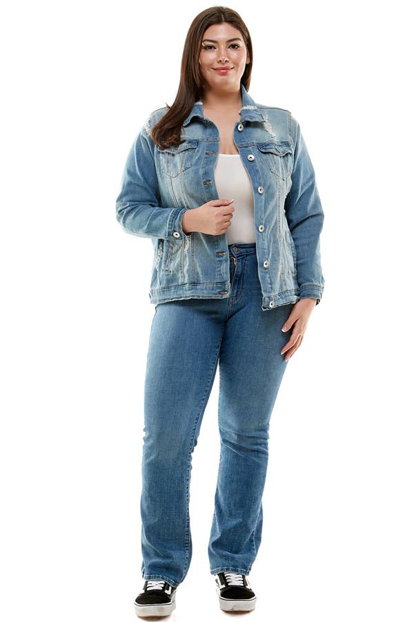 Veracci - Wholesale Denim Jacket - Women's - Plus Size Button-Front Stretch Denim Jacket9